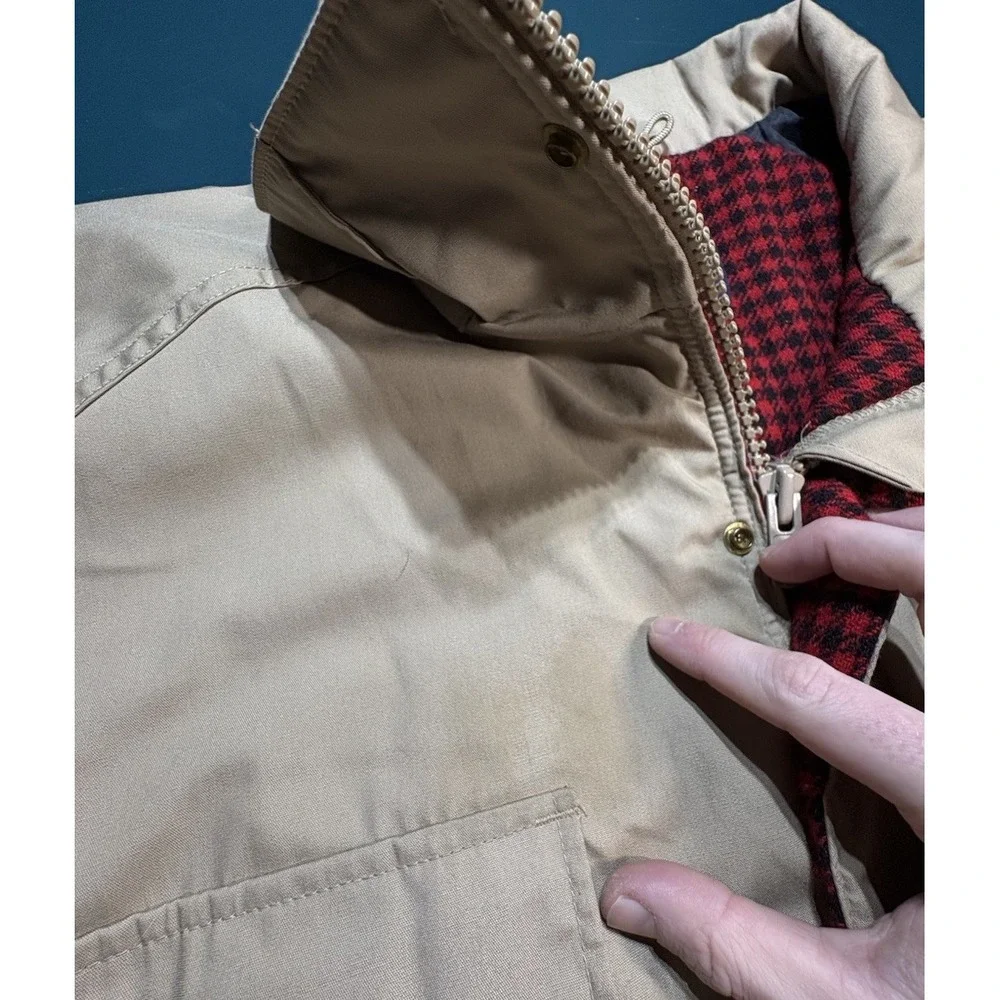 Vintage Woolrich Jacket Mens XL Beige Mountain Parka Wool Plaid Lined USA Made‎